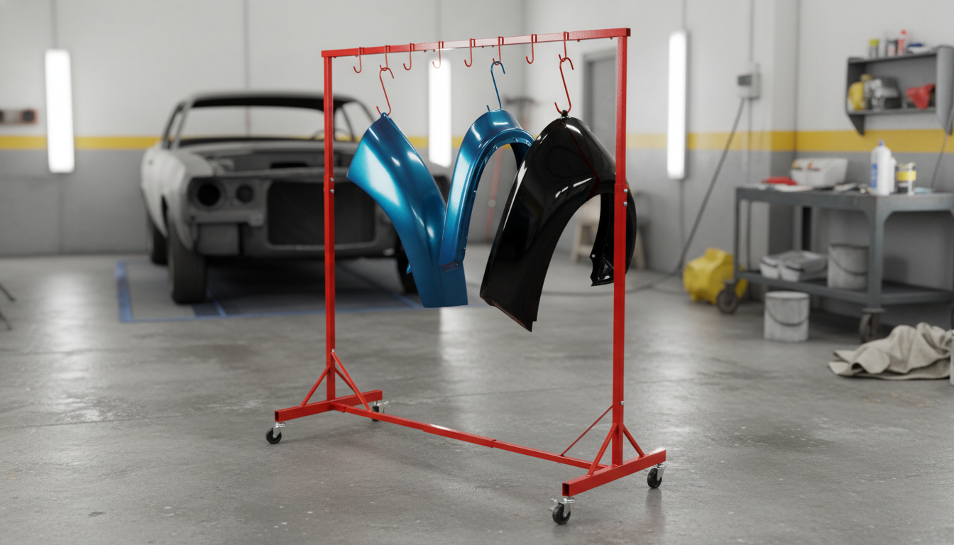 Mobile Auto Paint Drying Rack: Adjustable Hooks & Casters