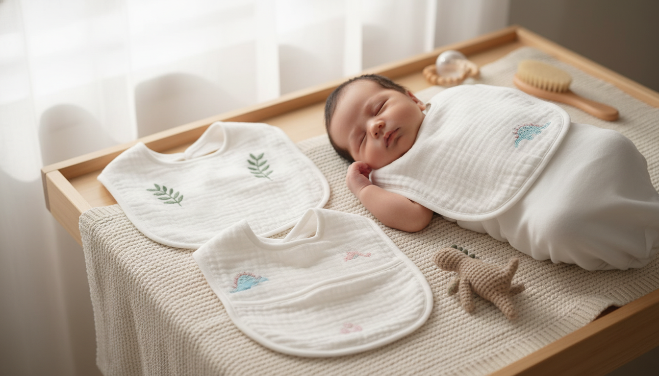 Soft Gauze Waterproof Newborn Bib With Catch Pocket