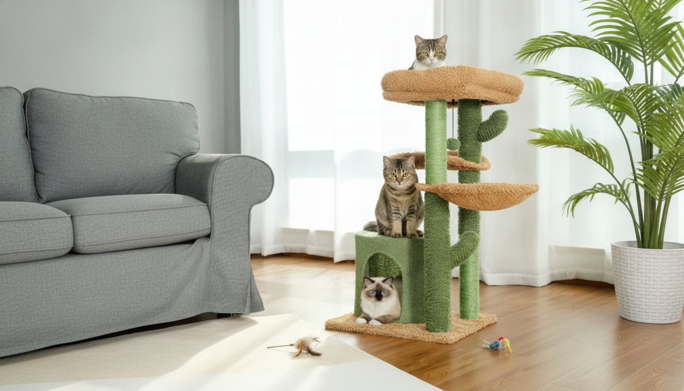 Cactus Cat Tree Tower: Scratch Post, Condo & Perch