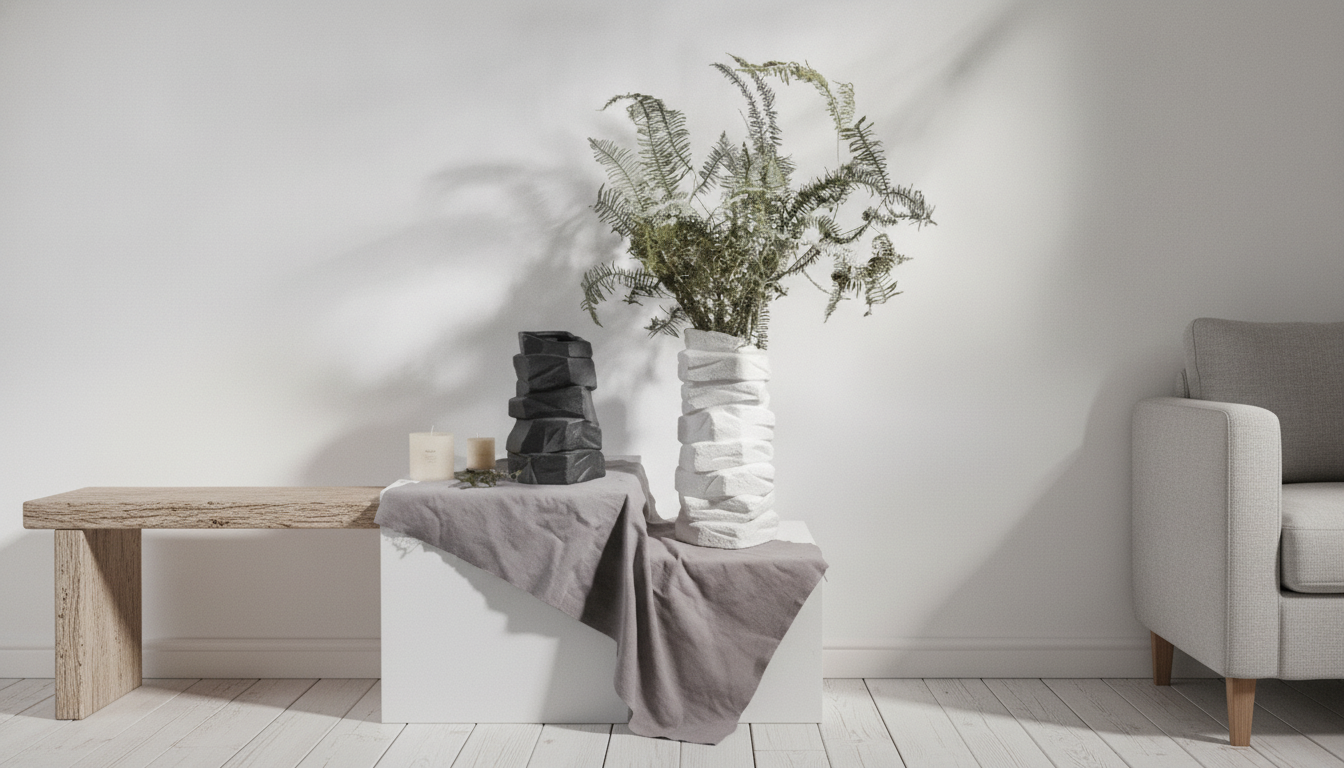 Modern Geometric Black-and-White Vase for Minimalist Decor