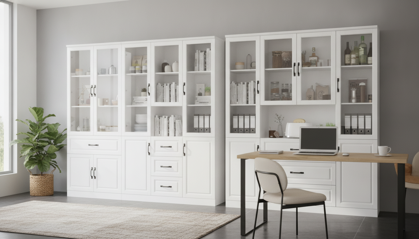 2-Piece Glass-Door Storage Cabinets for Home Office
