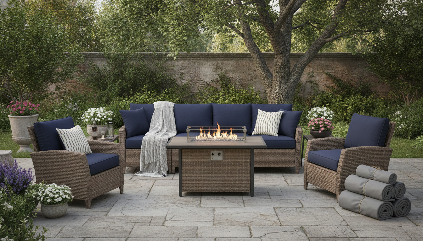 5-Piece Patio Set with Fire Pit & Covers for Any Weather