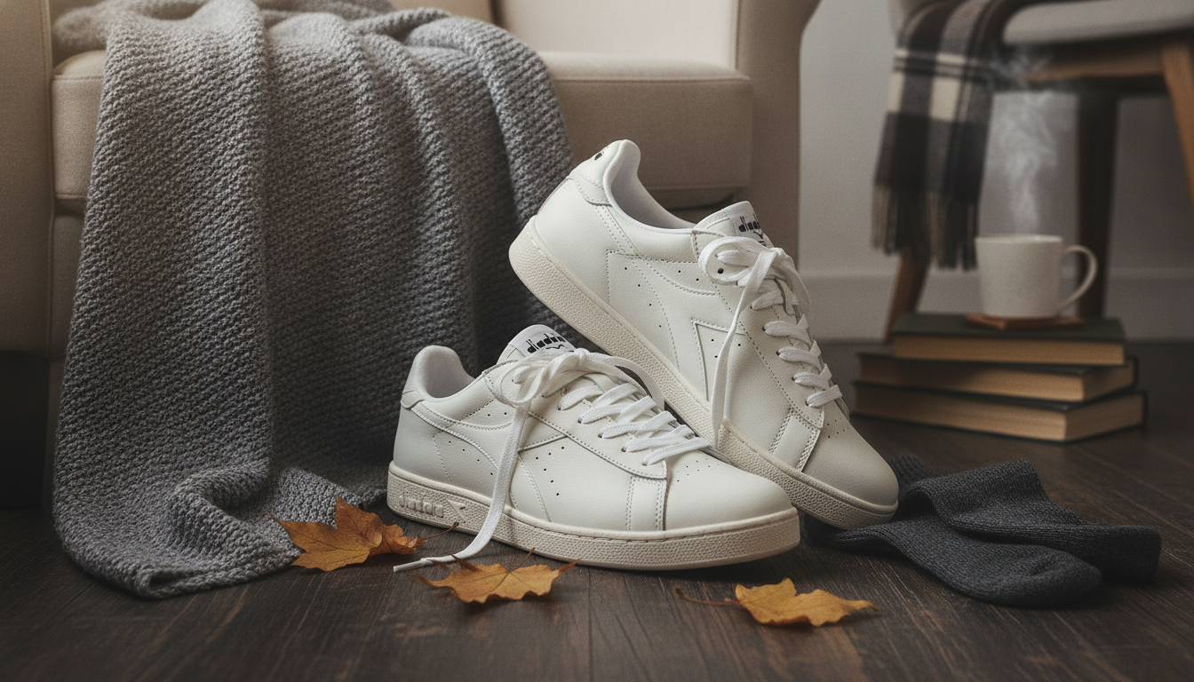 Diadora White Faux Leather Sneakers: Fall/Winter Pick