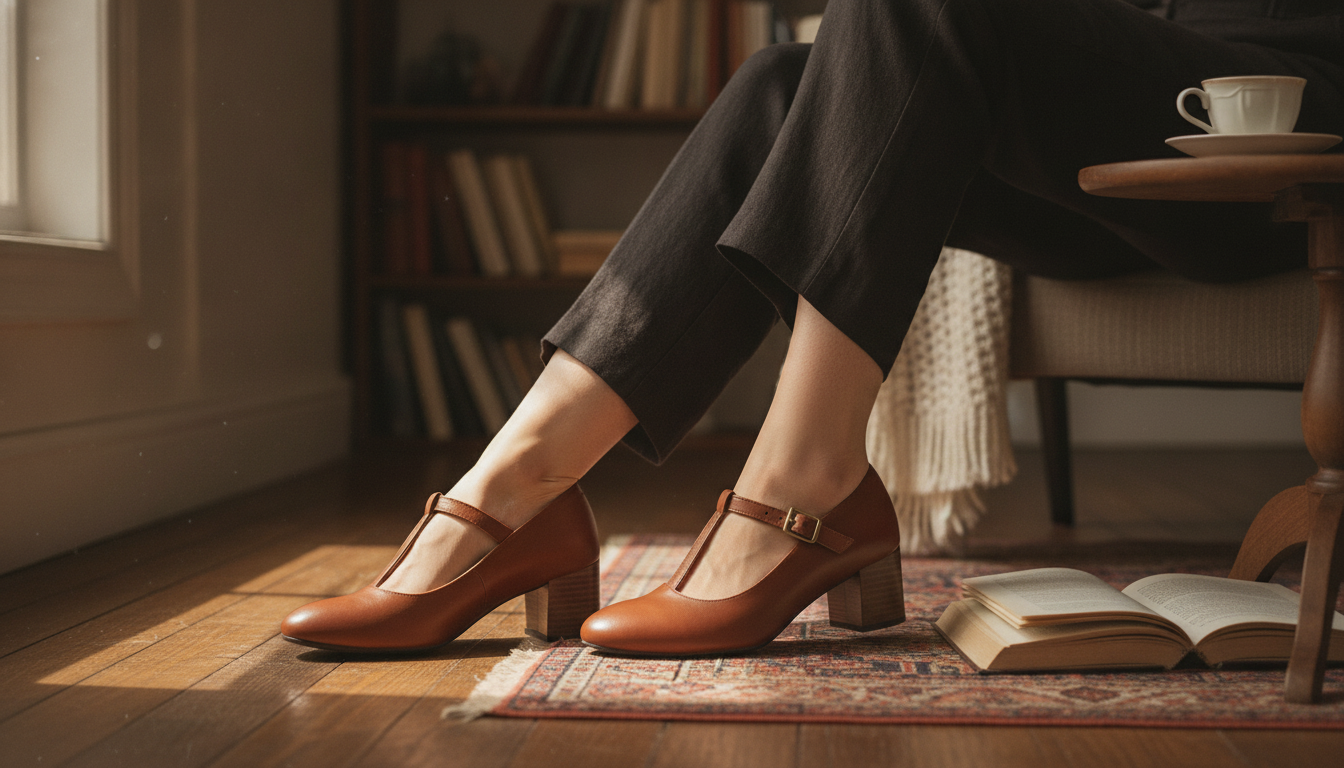 Genuine Leather T-Strap Pumps: Low Thick Heel Fit Guide