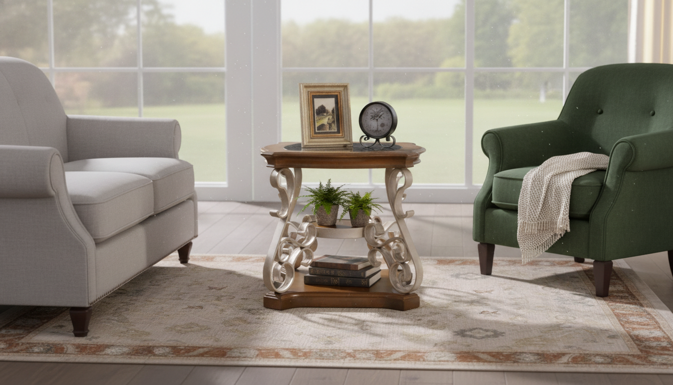 Retro 2-Tier Coffee Table: Wood, Metal Legs & Marble Top