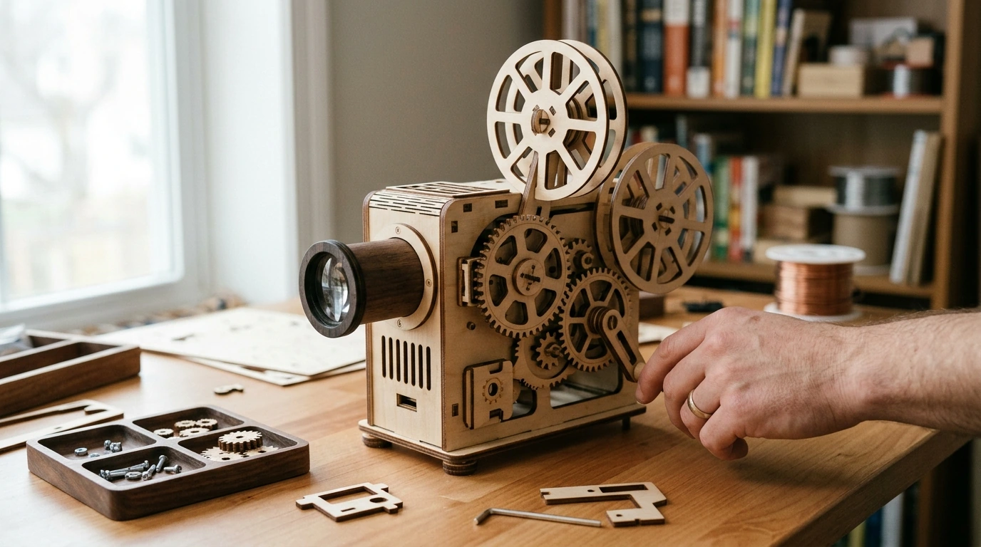 Build a 3D Wooden Hand-Crank Film Projector (183 pcs)