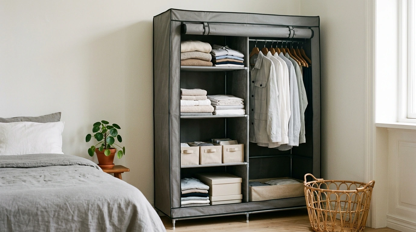 4-Layer Fabric Wardrobe Cabinet: Steel Frame Storage