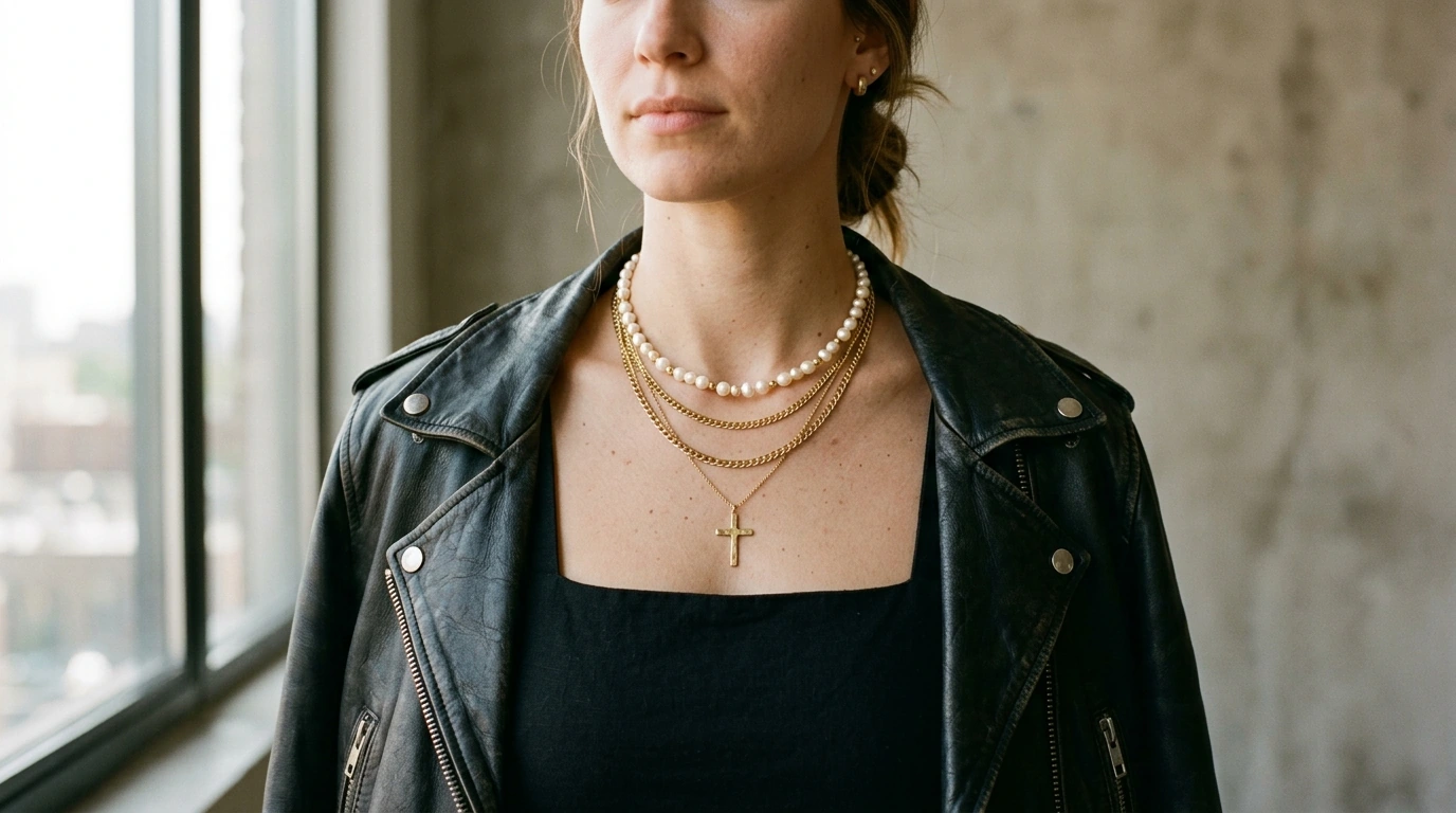 4-Piece Punk Cross & Pearl Layered Necklace Set Guide