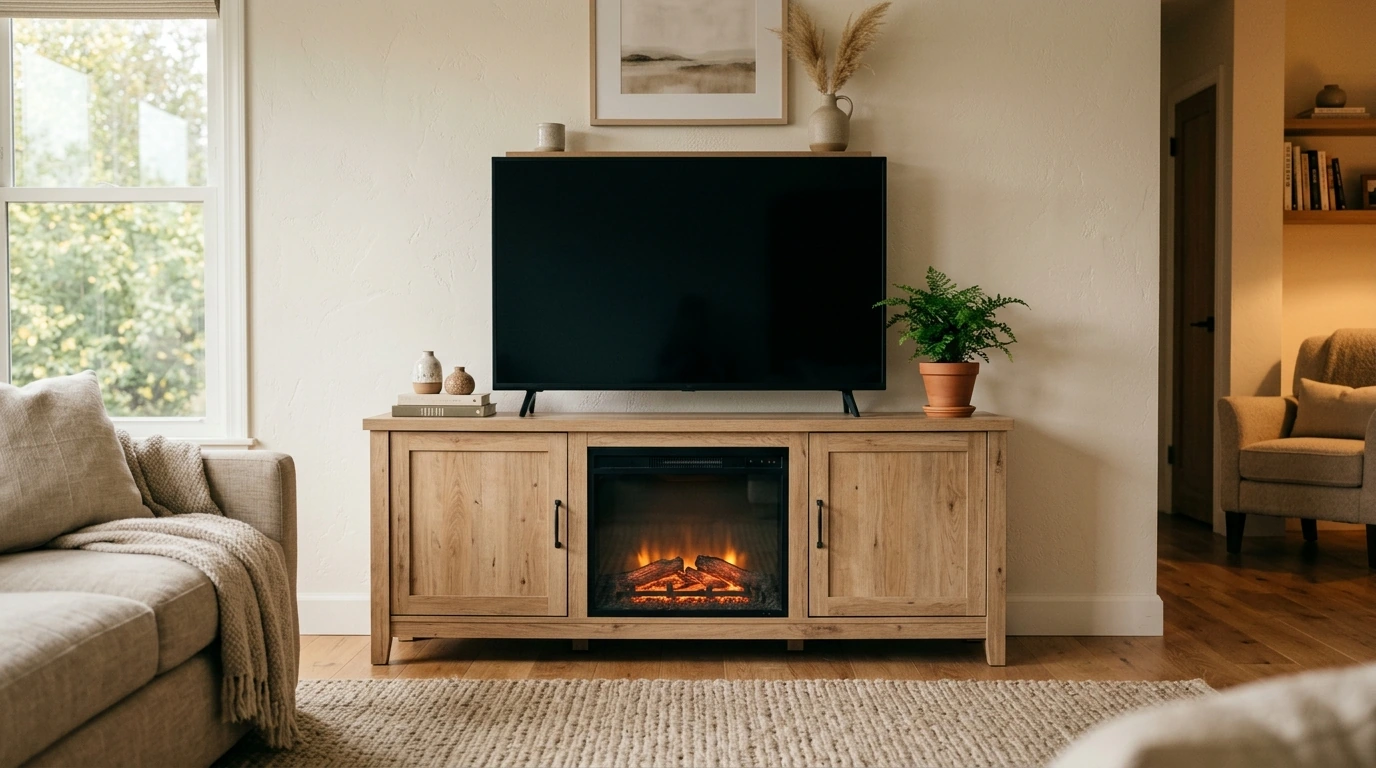 70-Inch Farmhouse LED Fireplace TV Stand for 80-Inch TVs