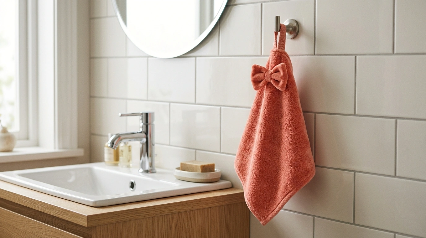 Bowknot Hanging Coral Velvet Hand Towel for Small Sinks