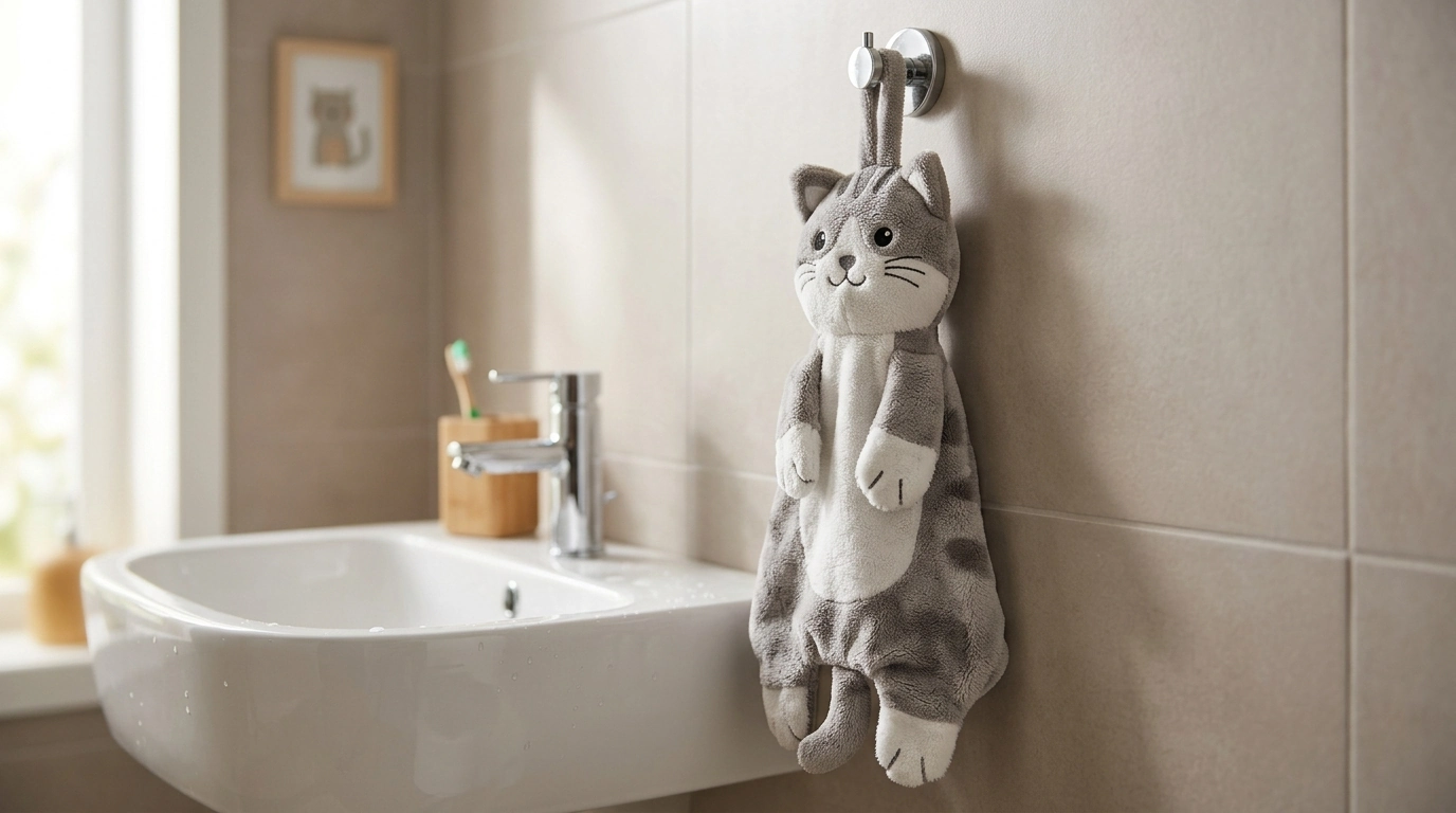 Cat Hanging Hand Towel: Soft, Absorbent Sink Cloth