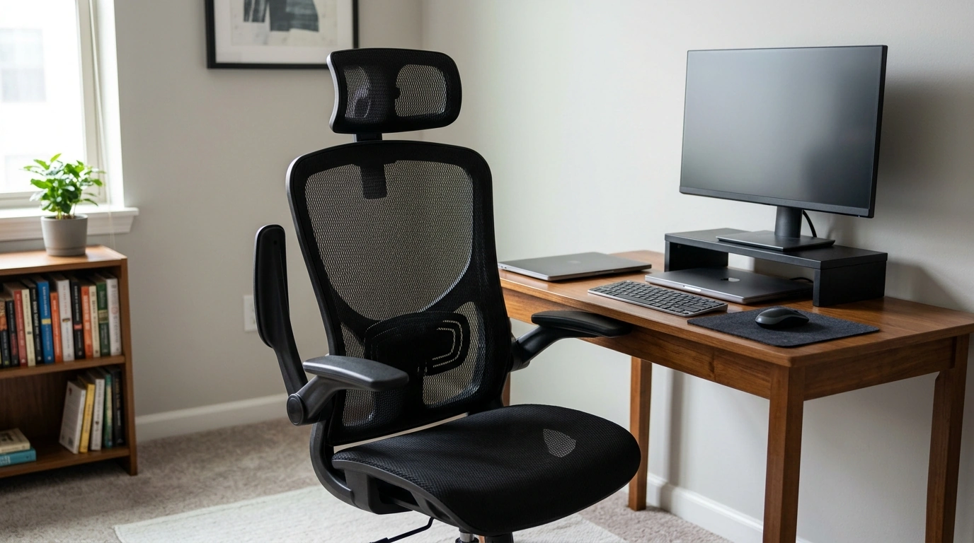 Mesh Office Chair Comfort: Headrest + Flip-Up Arms