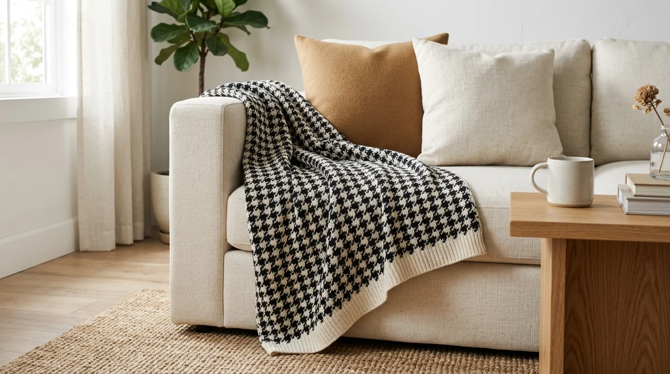 Houndstooth Knit Throw Blanket: Styling, Buying & Care