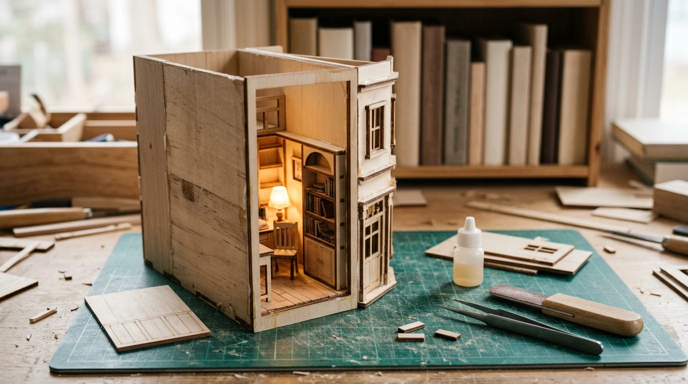 Build a Lighted Book Nook: Wooden Mini House Kit Guide