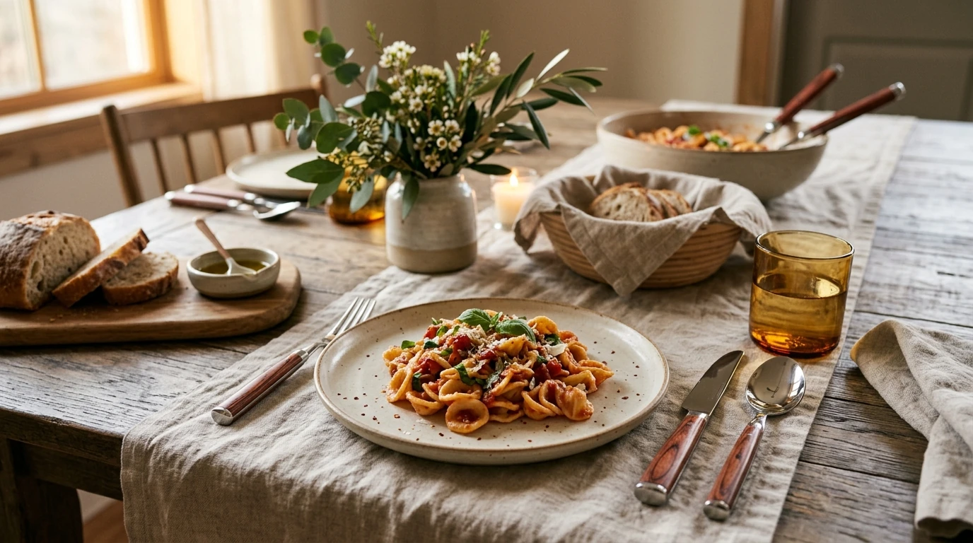 Rosewood-Handle Stainless Dinnerware Set: Warm & Durable