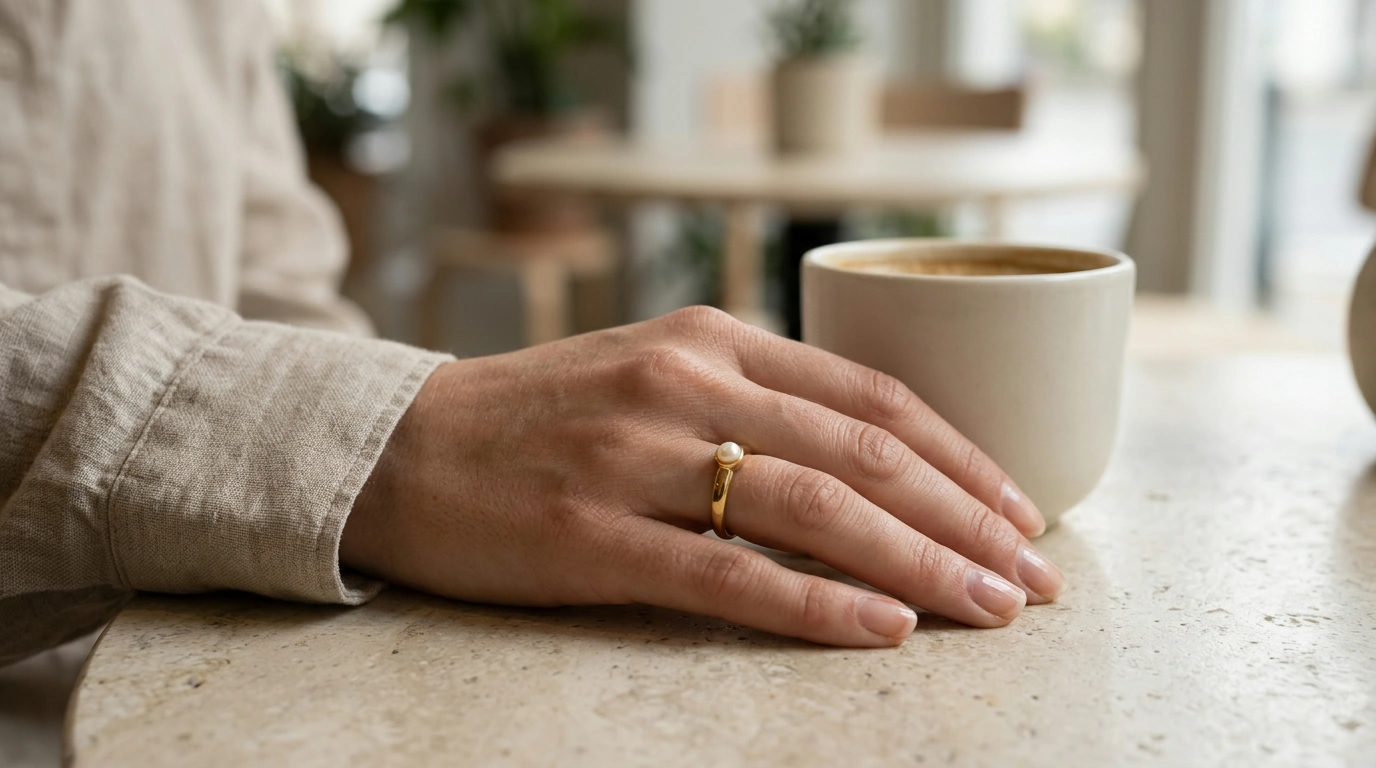 Waterproof Minimalist Pearl Resin Ring in 18K Gold