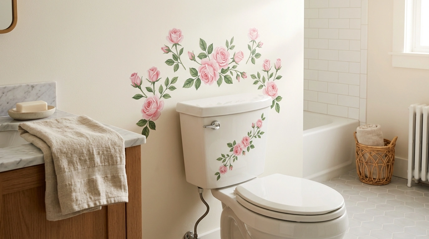 Waterproof Rose Toilet & Wall Decals for Easy Bathroom Style