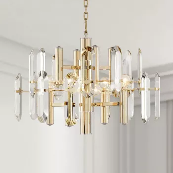 Gold Crystal LED Chandelier: Modern Living & Dining Glow