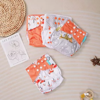 4-Pack Reusable Suede Cloth Waterproof Diapers (3–15kg)