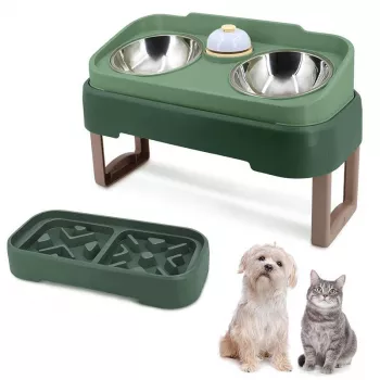 Adjustable Elevated Pet Bowl Set: Stainless Steel 3-in-1